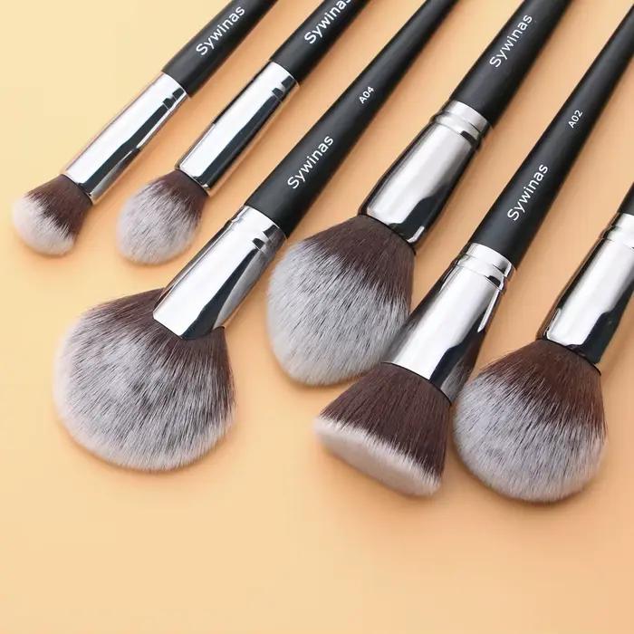 Sywinas-Kit de pinceaux de maquillage professionnels, poils synthétiques naturels noirs outils de ha