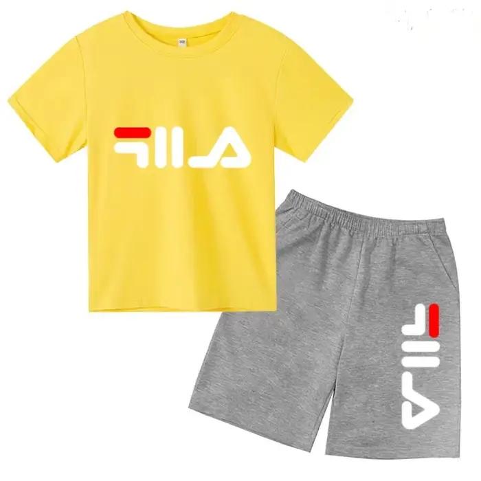 T-shirt et short décontractés à motif de lettres de dessin animé pour garçons et filles, ensemble de