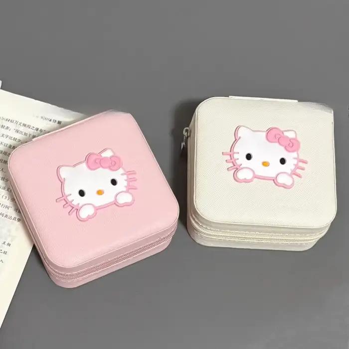 Boîte à bijoux chat rose, boucles d'oreilles, anneau Portable, boîte de rangement mignonne, Mini ran