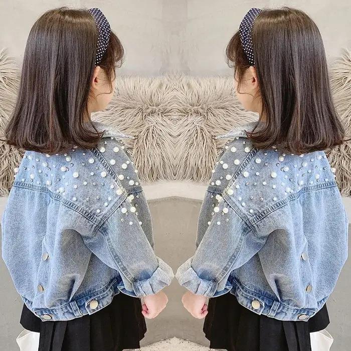 Nouveau printemps automne perle embellissement adolescentes Denim manteau enfants mode coupe-vent en