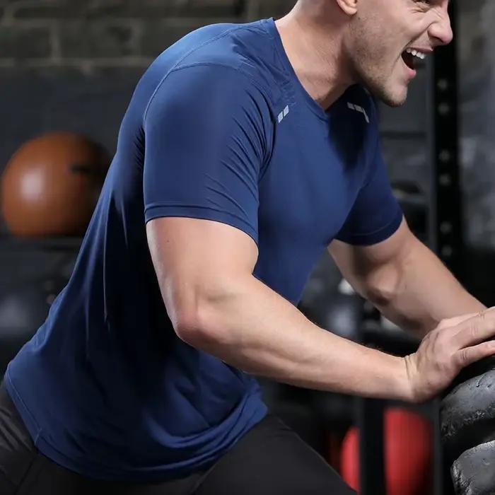 Hommes mince glace soie hauts course à manches courtes sport T-shirt gymnase Fitness entraînement mu