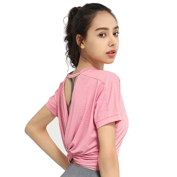 Chemisier de sport en Nylon pour femmes, haut court décontracté, pour Fitness, dos nu, respirant, Gy