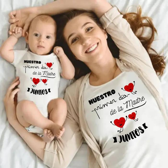 Notre première fête des mères famille correspondant vêtements maman et moi chemise mode fête des mèr