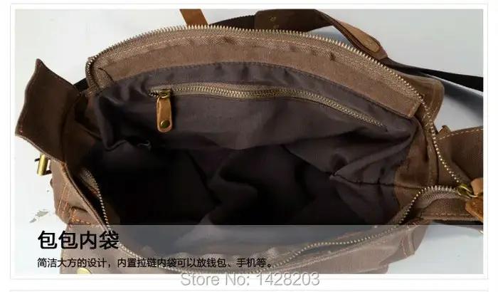 Rétro Vintage coton toile + cuir véritable hommes sac de messager sac à bandoulière militaire toile