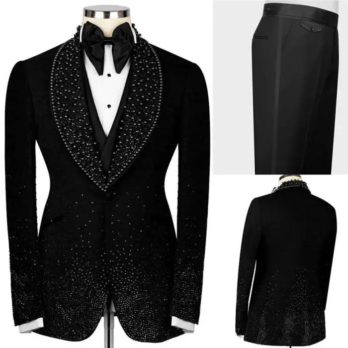 Costumes pour hommes personnalisés avec strass, ensembles 2 pièces, blazer de bal pour homme à rever