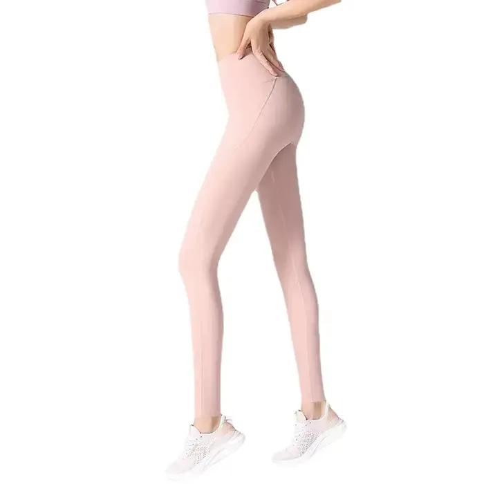 Pantalon yoga taille haute femme leggings fitness élastiques levage hanches couleur chair