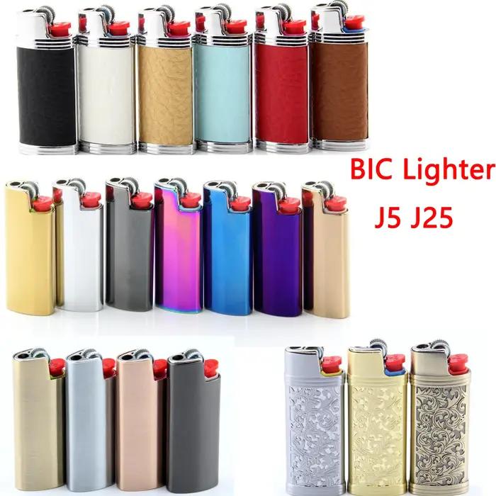 Étui métallique série Dolphin, coque en cuir recouverte pour petit briquet BIC français j5 J25