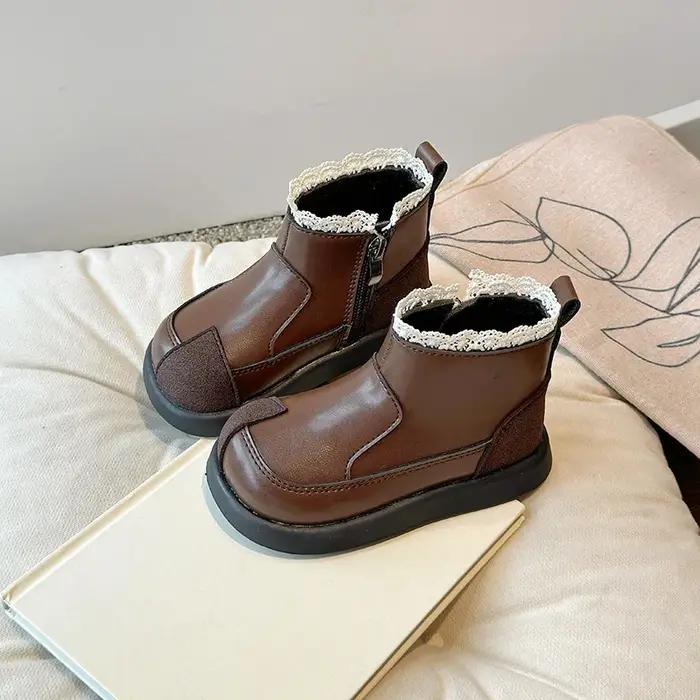 Bottes de princesse en coton avec dentelle douce pour enfants, bottes courtes pour filles, bottes de