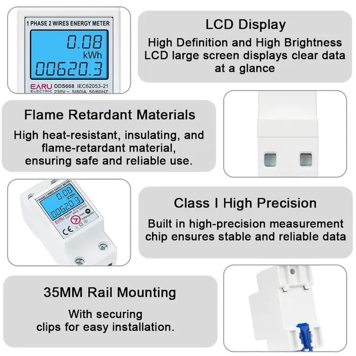 Compteur d'énergie numérique LCD monophasé