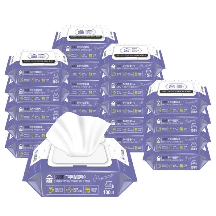 Lingettes humides premium à faible irritation, 100 feuilles, 20 paquets (type capuchon), produits na