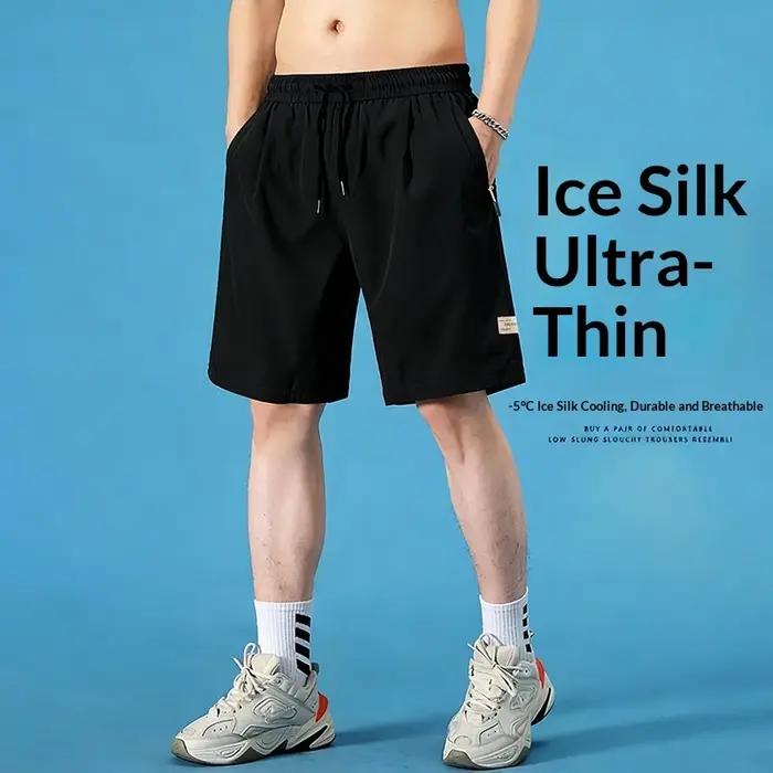 Shorts d'été en soie glacée pour hommes, légers, respirants, à séchage rapide, amples, décontractés,