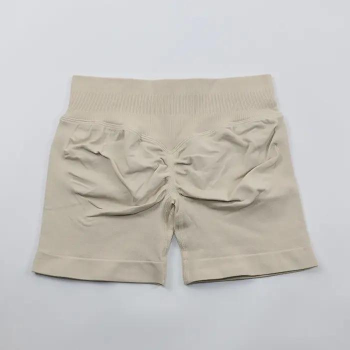 Short de Yoga Sexy sans Logo, dos en V, bande de taille basse côtelée, sans couture, froissé, pour e