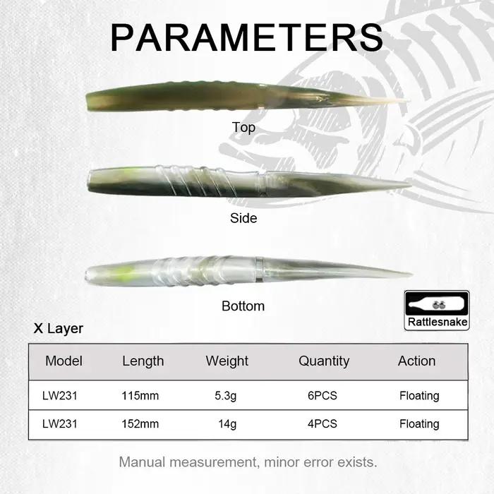Hunthouse Xlayers leurre de pêche souple flottant 6 pièces/4 pièces appât en Silicone 110mm 150mm qu