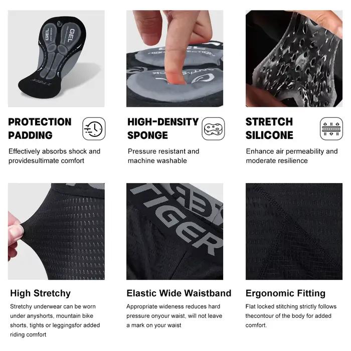 X-TIGER Shorts de Cyclisme Hommes avec Coussin 5D Gel Rembourré, sous Vetement Cycliste VTT Séchage