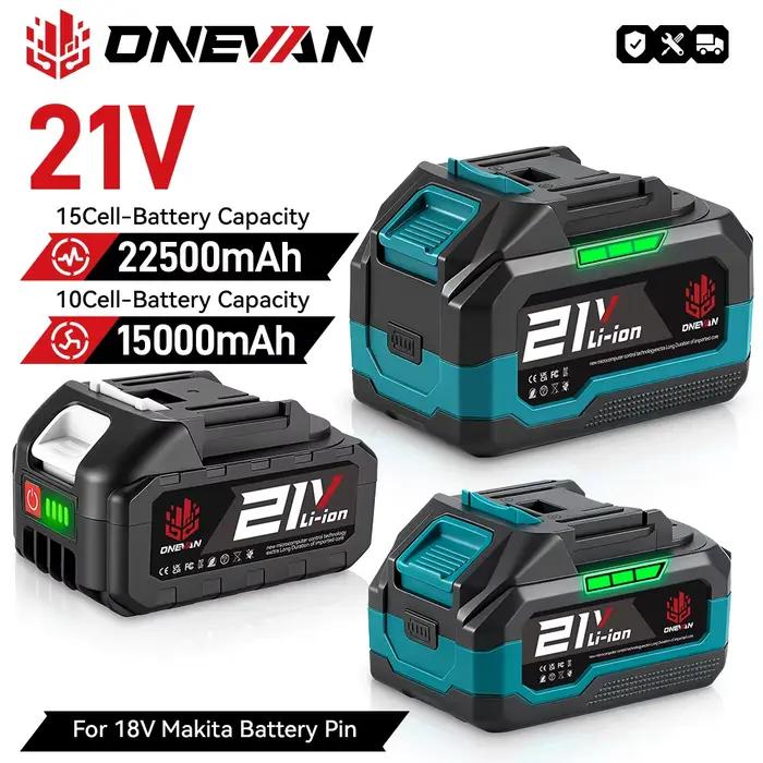 Batterie lithium-ion rechargeable ONEVAN 15000mAh 22500mAh avec indicateur de batterie, clé à chocs,
