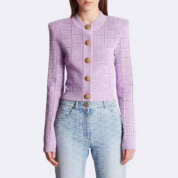 SML-Cardigan en tissu élastique pour femme, col rond creux, simple boutonnage, manches longues, coup