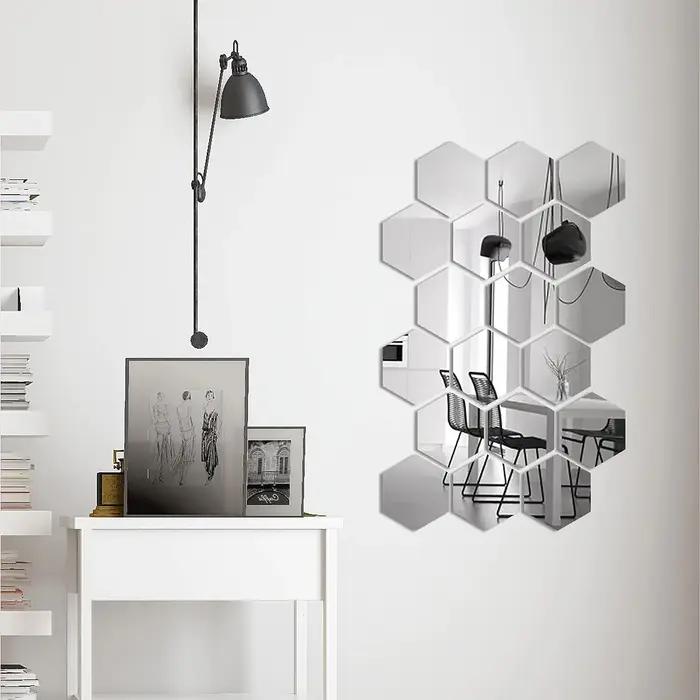 Autocollants muraux miroir 3D Style nordique, autocollant miroir hexagonal en acrylique, décalcomani