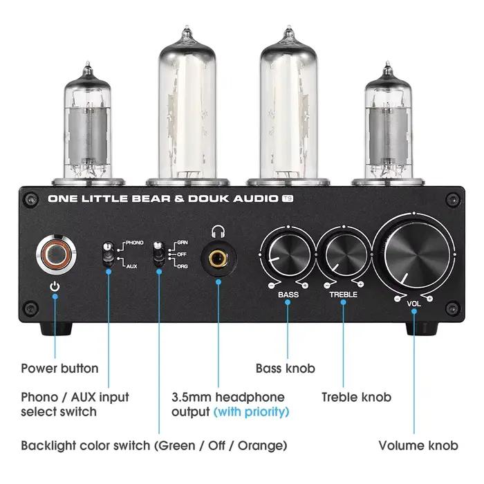 Douk Audio T9 HiFi Magic Eye 6E2 Tube à vide préampli stéréo MM/MC Phono scène pour platines domesti