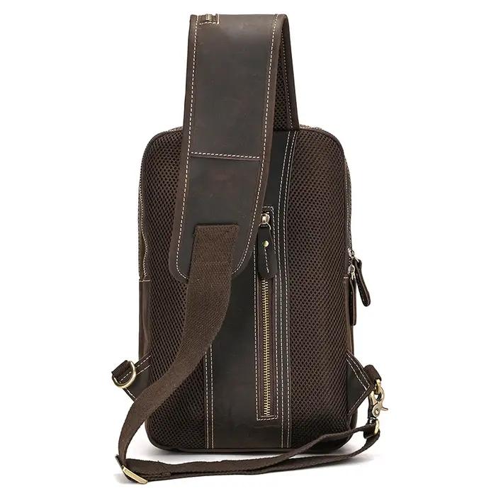 Sac de poitrine en cuir véritable pour homme, sac à bandoulière, sac à dos initié unique, sac de voy