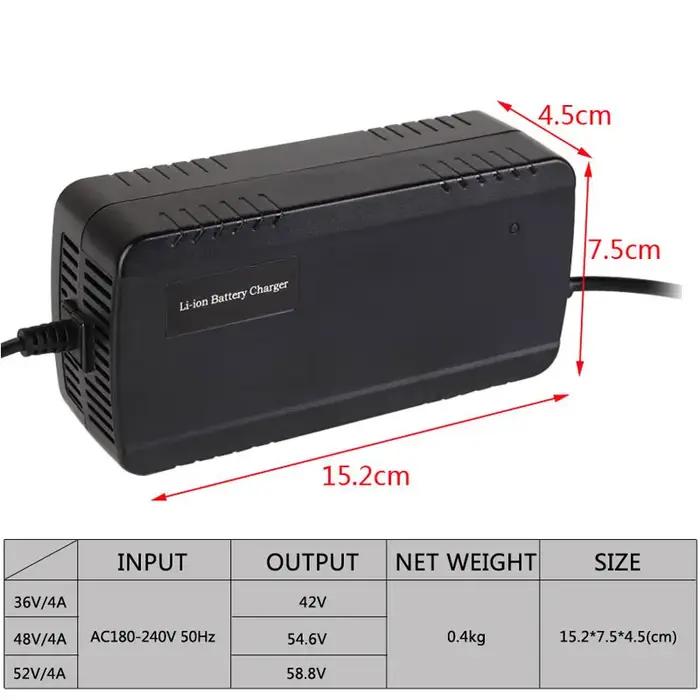 Chargeur de batterie Lithium Li-ion pour vélo électrique, prise DC XLR RCA EU 36V 42V 48V 54.6V 52V