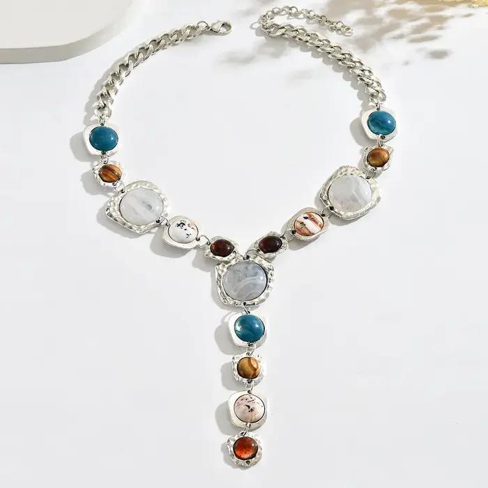 Collier Long Vintage exagéré en forme de Y pour femmes, élégant, épais, pendentif géométrique, style