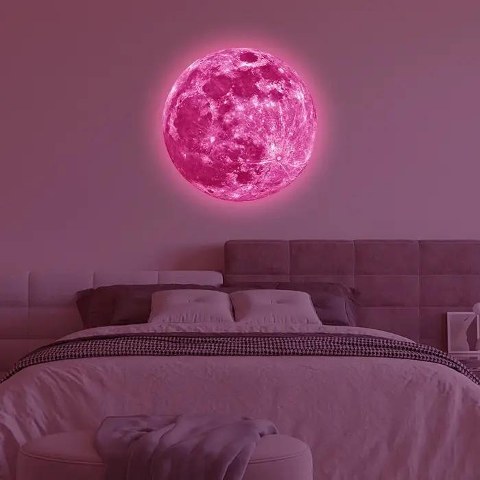 Offre spéciale 3D lune lumineuse autocollant mural lueur dans la nuit autocollant Fluorescent PVC ma