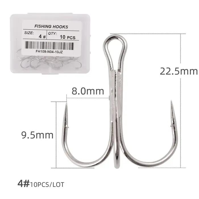 Hameçons triples de pêche aiguisés blancs, matériel de pêche au poisson, outils et accessoires, 10 p