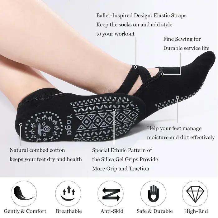 6 paires de chaussettes de Yoga pour femmes chaussettes de Barre antidérapantes avec sangles chausse