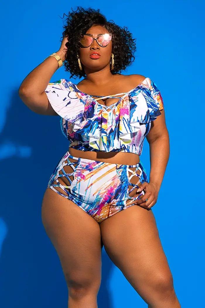 Ensemble 2 pièces pour femmes, vêtements grande taille, haut court à col en V et short taille haute,