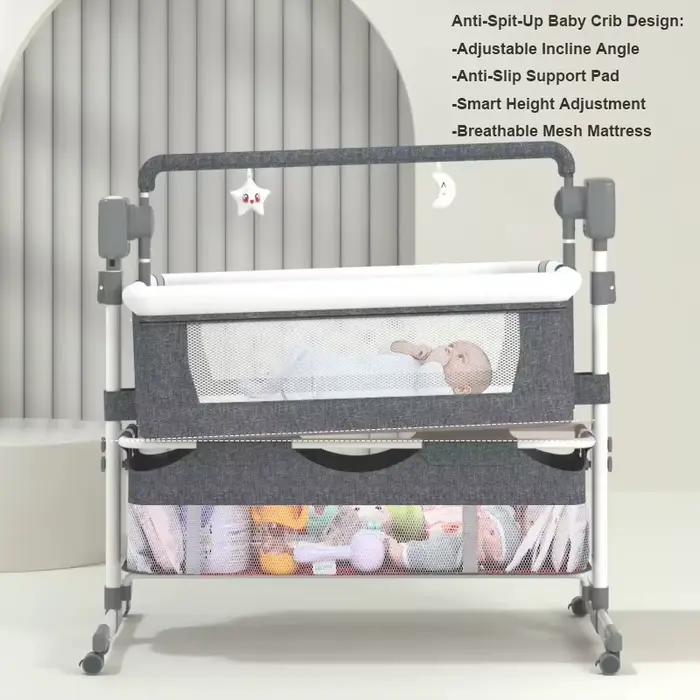 Berceau électrique 3-en-1 pour bébé, lit d'appoint, chaise haute et balancelle avec Bluetooth, téléc