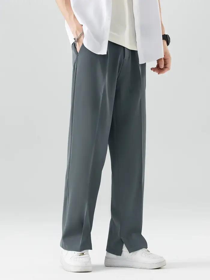 Pantalon décontracté en Polyester pour hommes, respirant, mode coréenne, taille Semi-large, droit, a