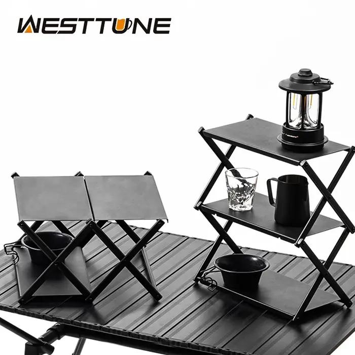 WESTTUNE Camping support à trois niveaux extérieur pliant étagère de rangement Portable organiseur d