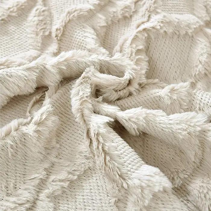 Doux Peluche Laine Courte Velours Décoratif Housses de Coussin Luxe Style pour canapé Chambre Beige