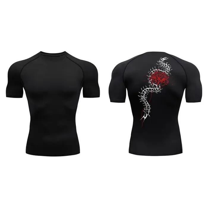 Chemises de Compression à manches courtes pour hommes, imprimé floral, T-shirts athlétiques d'été à