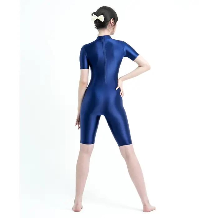 Combinaison une pièce en Satin brillant, pour natation, course à pied, body, combishort court, ferme