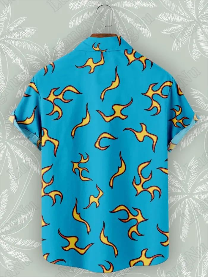 Chemise hawaïenne bleue flamme pour hommes, manches courtes, chemises de rue décontractées, mode hau