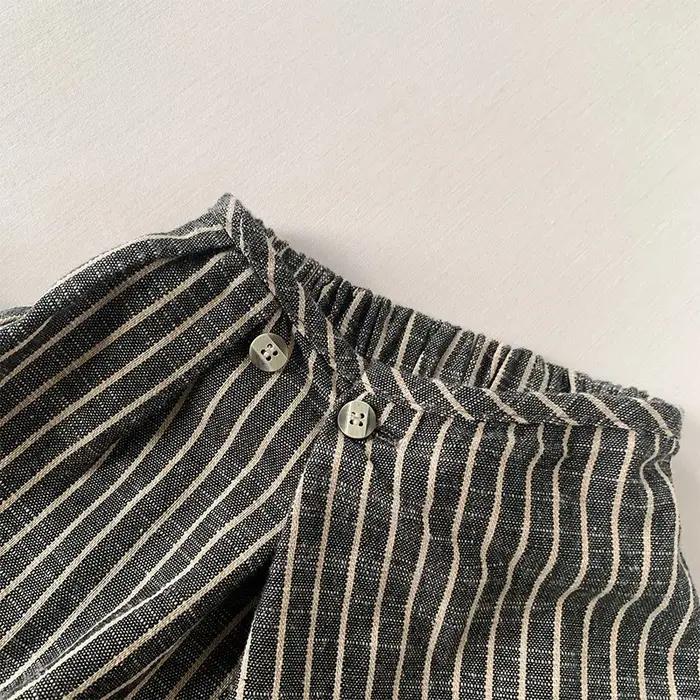Pantalon rétro rayé en coton et lin pour enfants, pantalon large décontracté japonais, garçons et fi