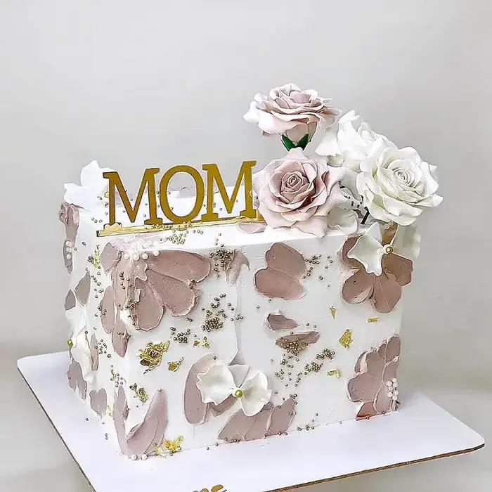 Décoration de gâteau d'anniversaire joyeux fête des mères, design Simple doré en acrylique, décorati