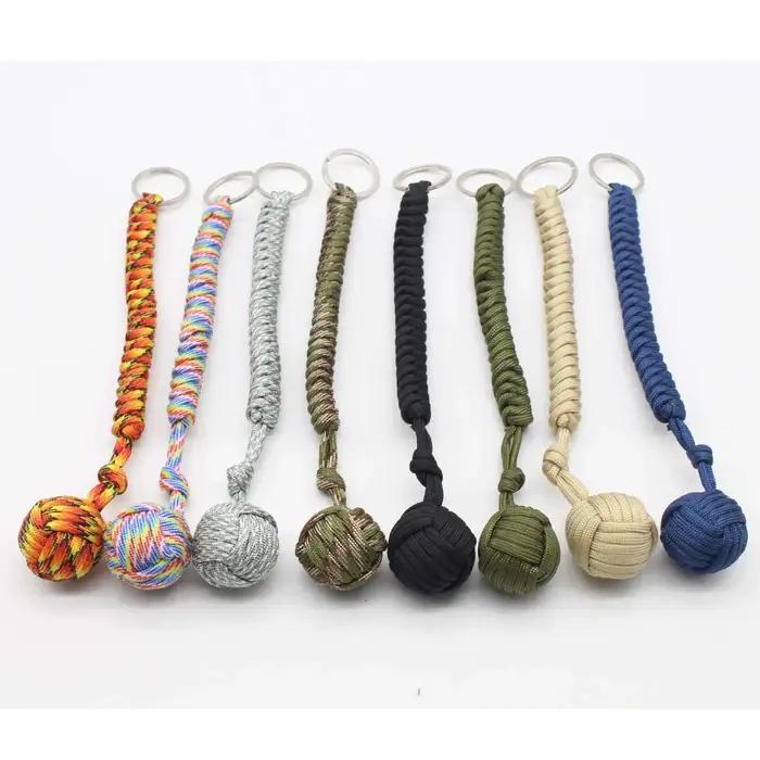 Poinçon de singe, boule en acier, lanière d'auto-défense, porte-clés de survie, fenêtre cassée, cord