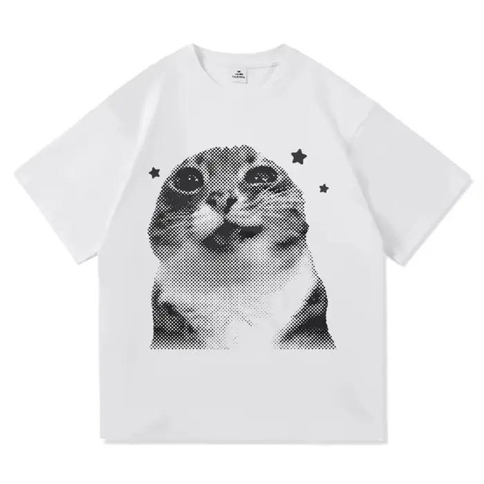 Y2k drôle chat Meme t-shirt vêtements Harajuku hauts col rond manches courtes t-shirts fille Harajuk