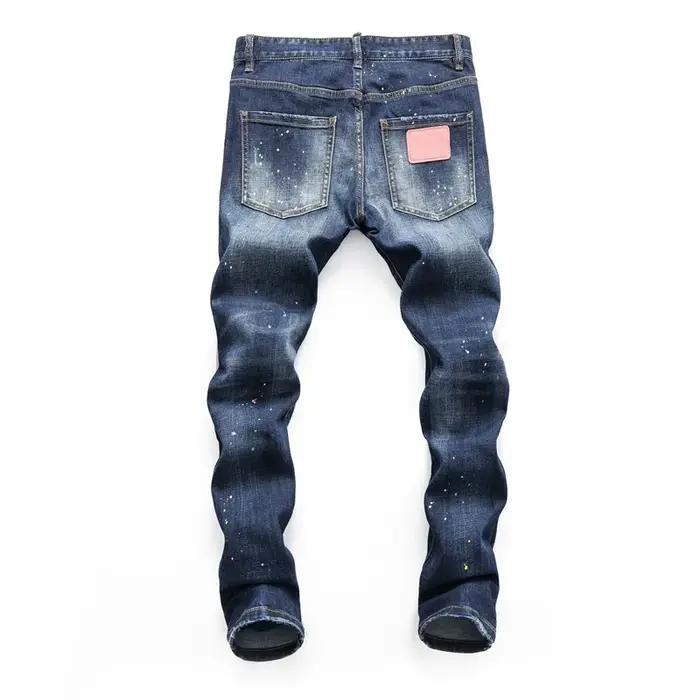 Haute qualité rue mode hommes jean rétro bleu élastique coupe ajustée déchiré jean hommes broderie c