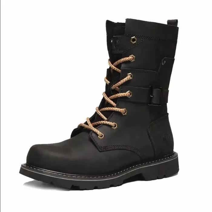 Bottes de randonnée en cuir pour homme imperméables style gothique punk pour moto trekking et événements nocturnes