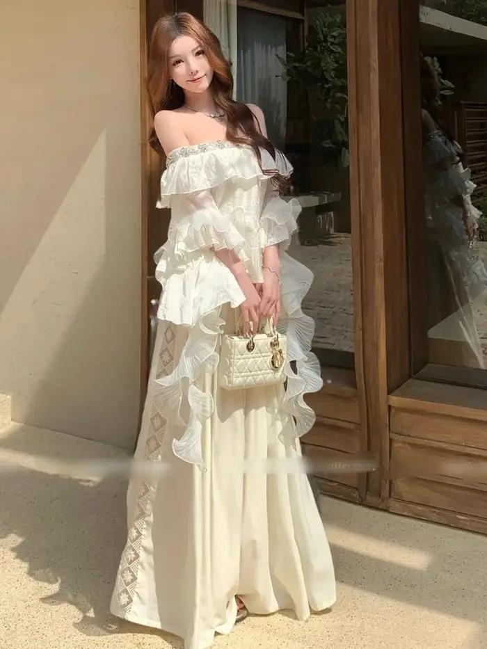 SMTHMA Haut brodé de luxe de haute qualité avec col en V élastique et diamants