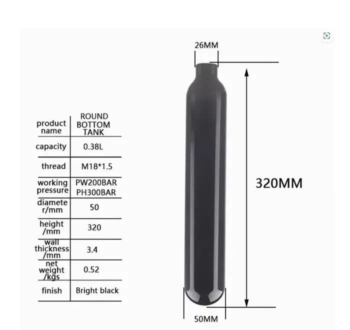 Bouteille ronde en aluminium de 0.38l, 50mm de diamètre extérieur M18 * 1.5, bouteille de réservoir