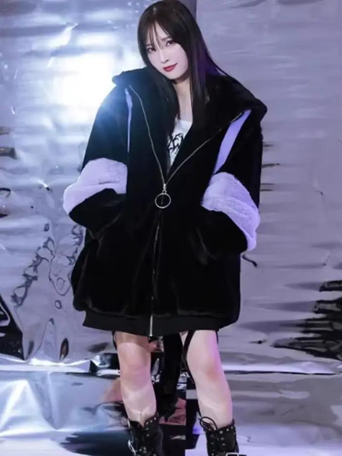 Mauroicardi hiver épais chaud doux mignon violet et noir couleur bloc fausse fourrure manteau femmes