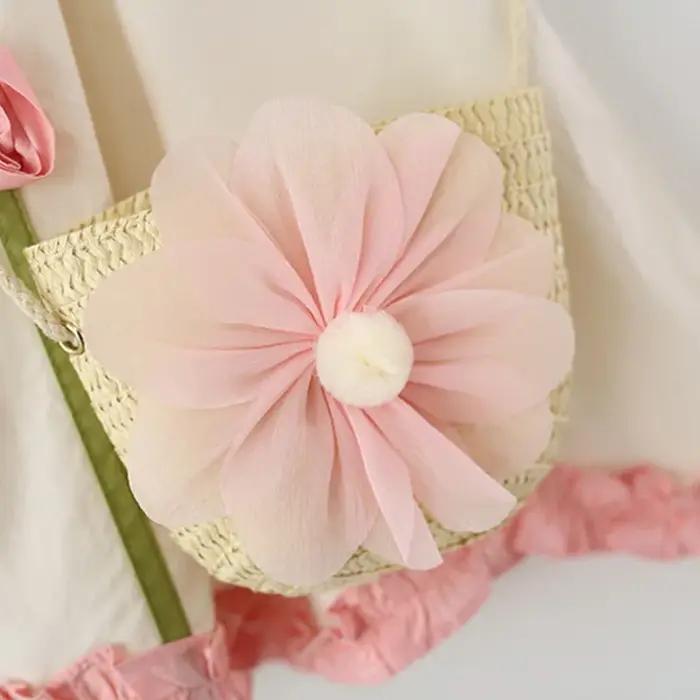 Ensemble de vêtements d'été pour filles, 2 pièces, coréen, mignon, col de poupée à fleurs, sans manc