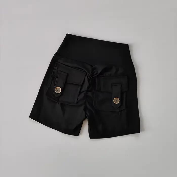 Short de fitness sans couture couleur chair - Taille haute avec poches pour course et entraînement