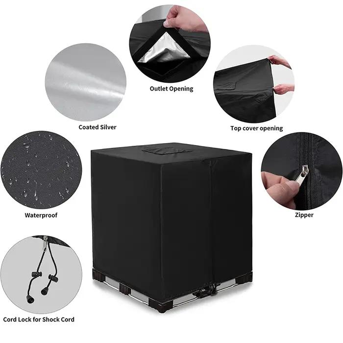 Housse fourre-tout IBC à fermeture éclair 210D, matériau en tissu oxford noir et vert pour réservoir