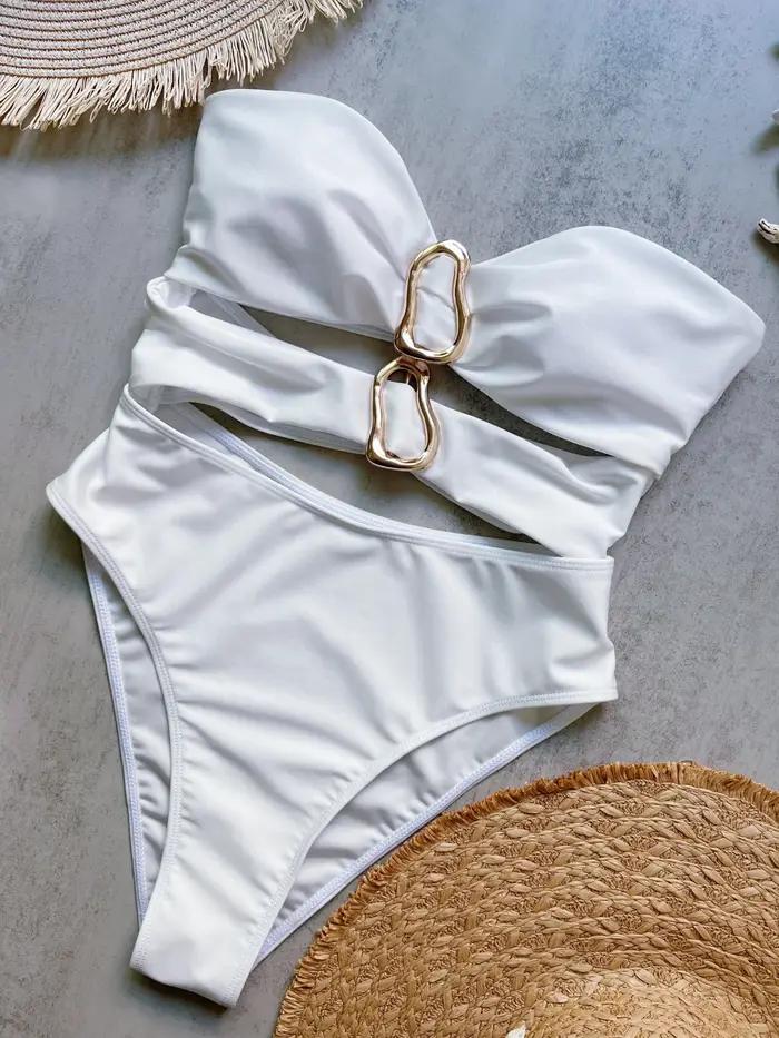 3 couleurs Sexy anneaux en métal découpé femmes maillots de bain une pièce maillot de bain femme Ban