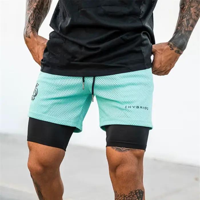 Short 2 en 1 respirant imprimé d'été pour hommes, pour gymnases, Fitness, course à pied, séchage rap